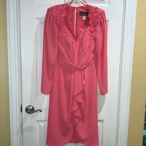 BB Collection coral dress Sz 8 front drape shoulder pads cocktail vintage